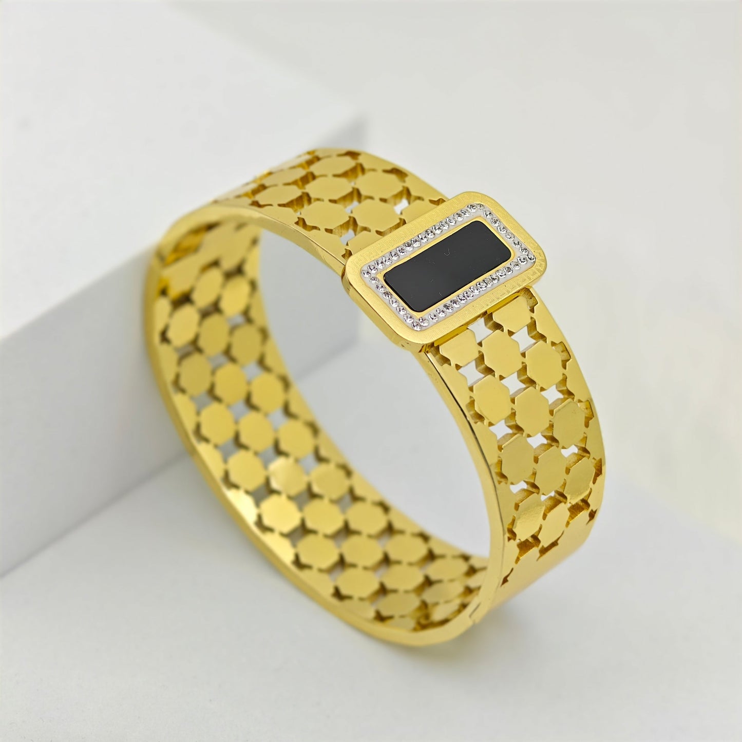 ✨ Stainless steel Chunky Gold Black Diamantés Cuff Bracelet ✨
