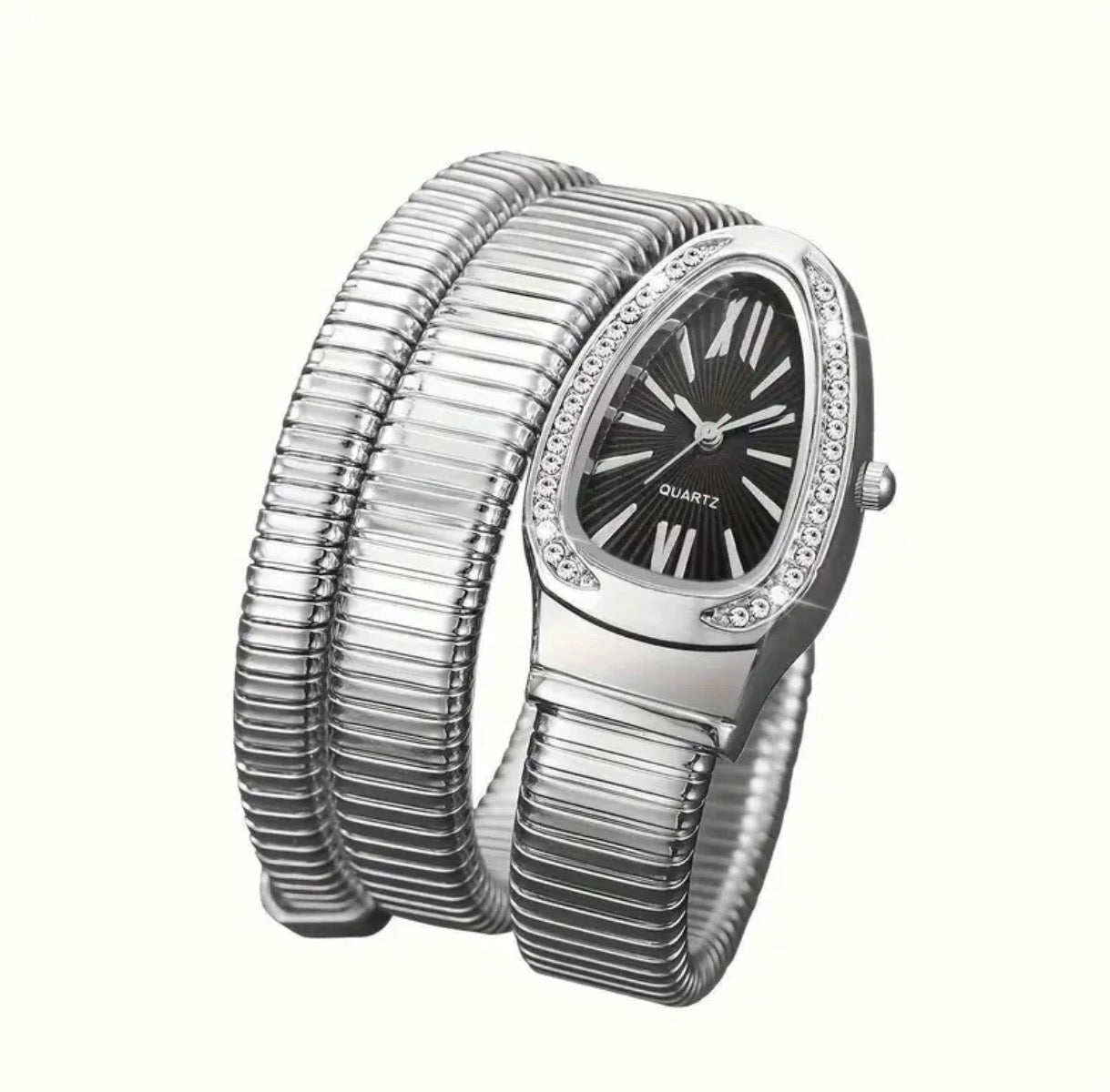 ✨Crystal studded Black dial serpenti snake Silver Bvlg watch✨