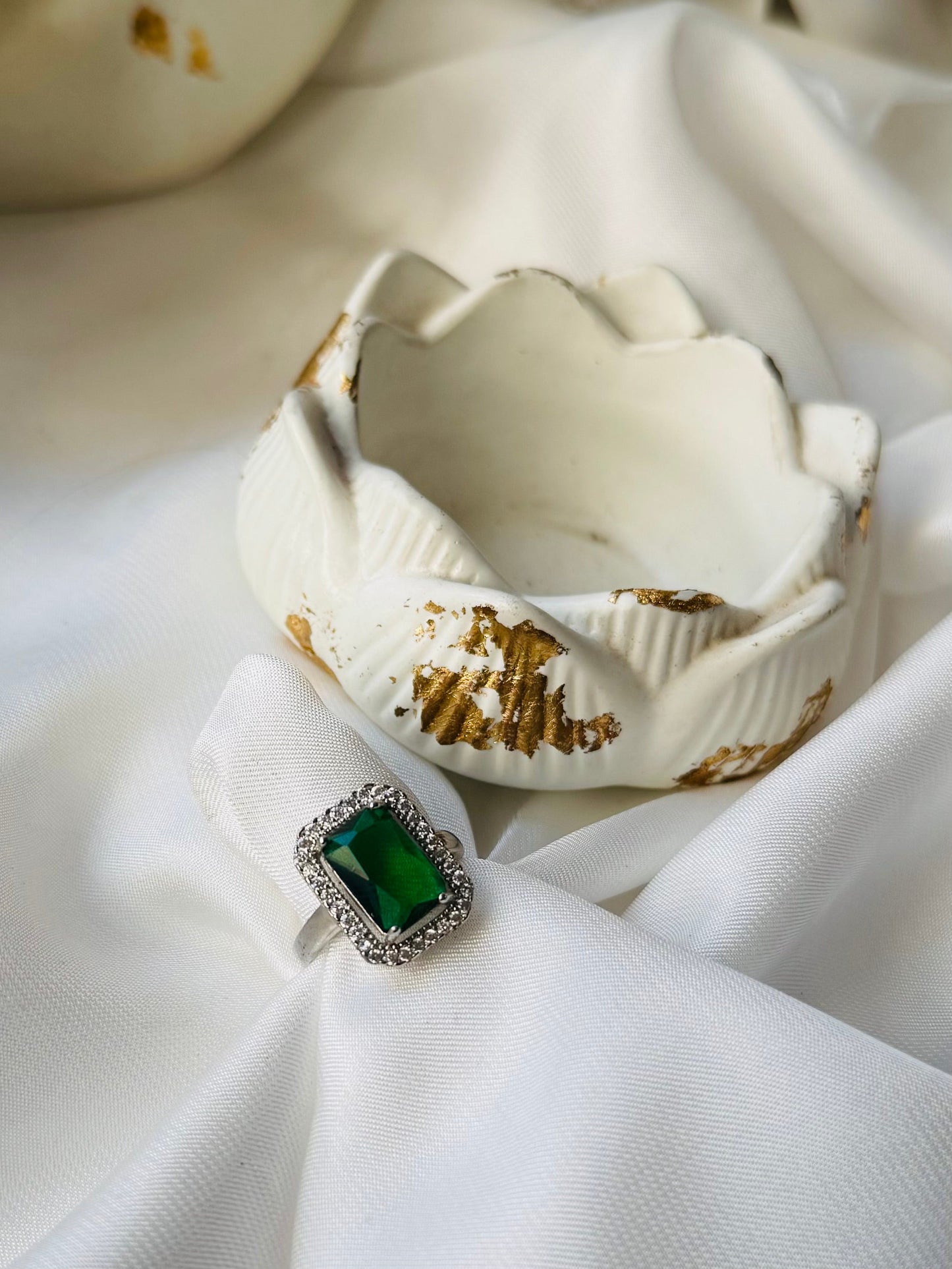 ✨Sterling Silver Emerald Crystal Adjustable Ring ✨