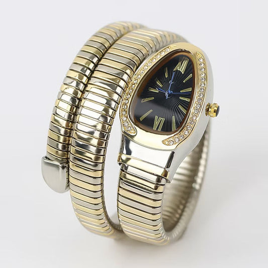 ✨Exclusive Crystal studded black dial serpenti snake Silverxgold Bvlg watch✨
