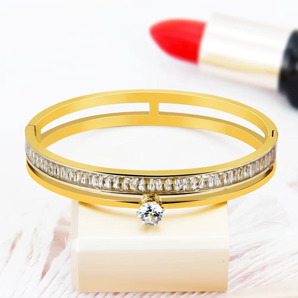 ✨ Stainless steel Gold Zircon Studded Carte Cuff Bracelet ✨
