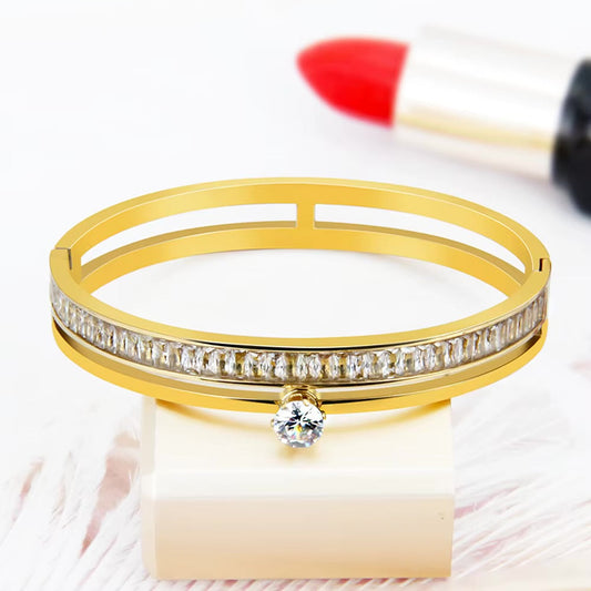 ✨ Stainless steel Gold Zircon Studded Carte Cuff Bracelet ✨