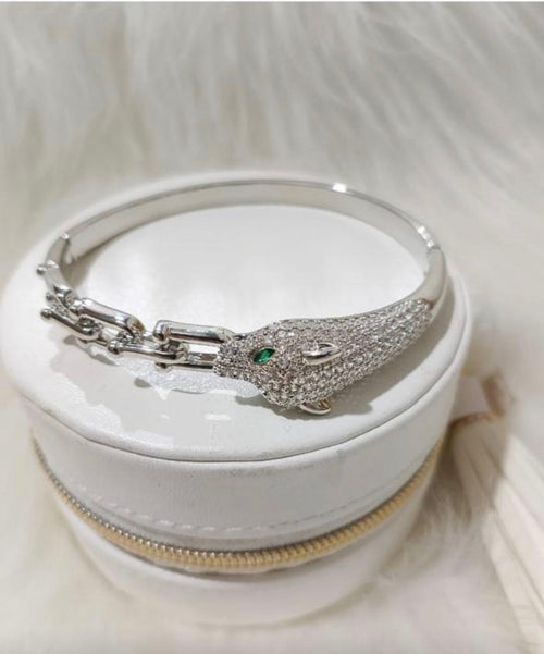 ✨Zirconium Silver Emerald Eye leopard Cuff Bracelet ✨
