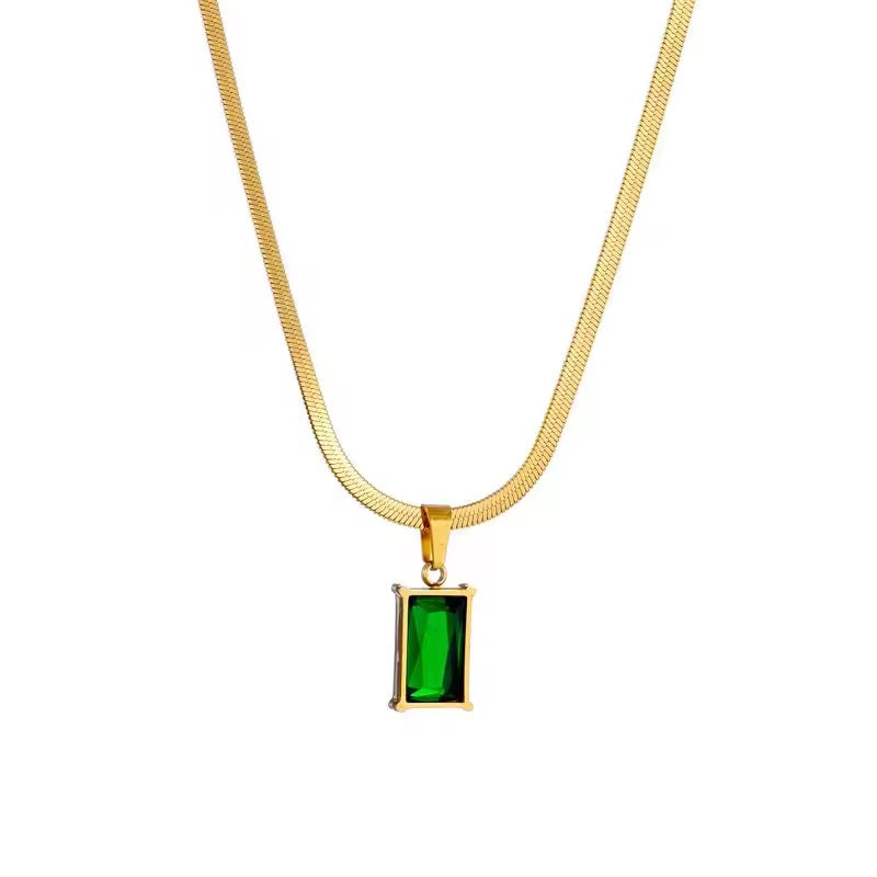 ✨Stainless steel Exquisite Gold Emerald Bar snake chain Pendant ✨