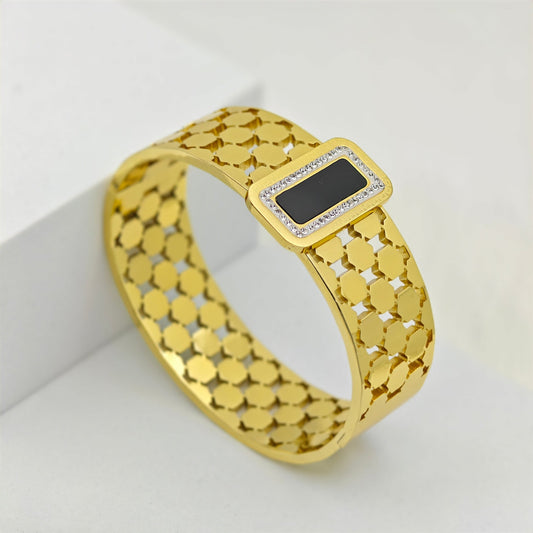 ✨ Stainless steel Chunky Gold Black Diamantés Cuff Bracelet ✨