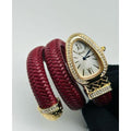 ✨Premium Maroon Leather Gold Serpenti Crystal Snake bvlg Watch✨
