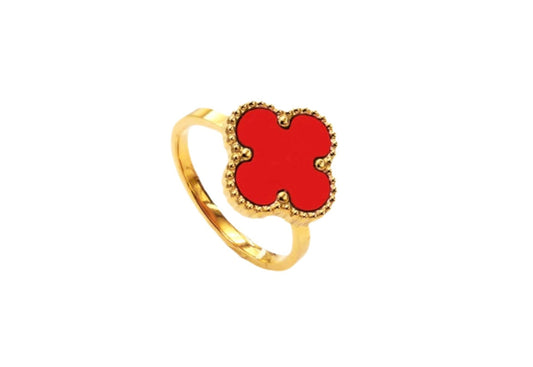 Stainless steel Red Clover Ring(adjustable)