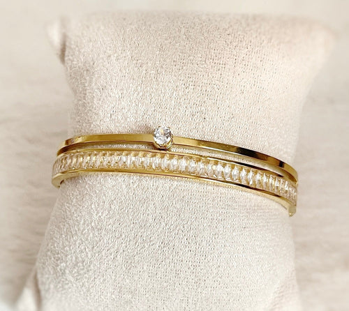 ✨ Stainless steel Gold Zircon Studded Carte Cuff Bracelet ✨
