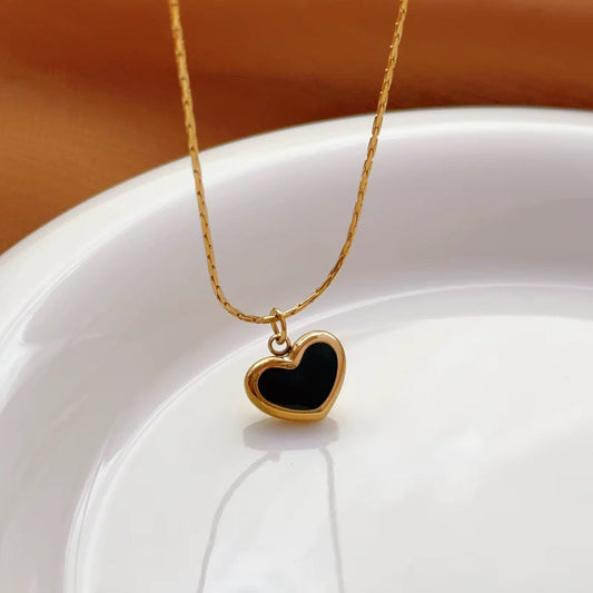 ✨Stainless steel Black Enamel Gold Heart Pendant ✨