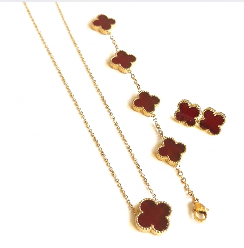 Stainless steel mahroon red set pendant-bracelet-studs