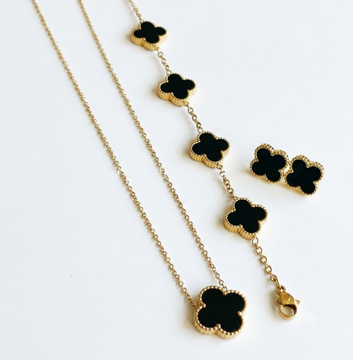 Stainless steel black set pendant-bracelet-studs