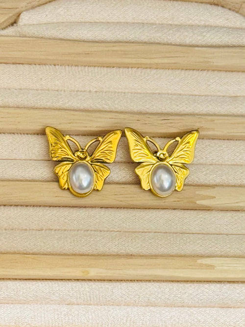 ✨Stainless steel Gold Pearl Butterfly Earrings ✨