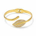 ✨Stainless steel Zircon Studded Diamantés Leaf Gold Cuff Bracelet ✨