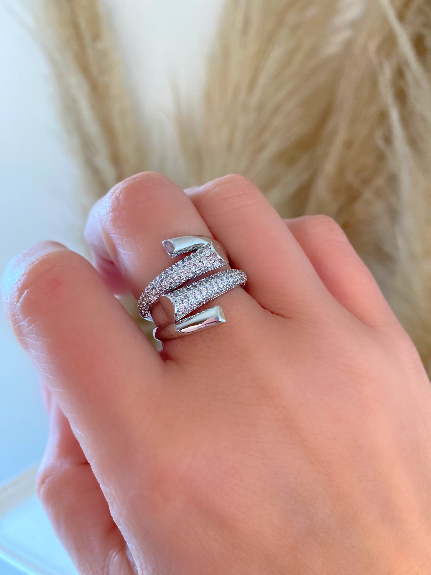 ✨ Exquisite Zirconium Crystal Adjustable Silver Nail Ring✨