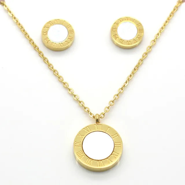 ✨Stainless steel Gold White Dial Enamel  Pendant tops Set✨