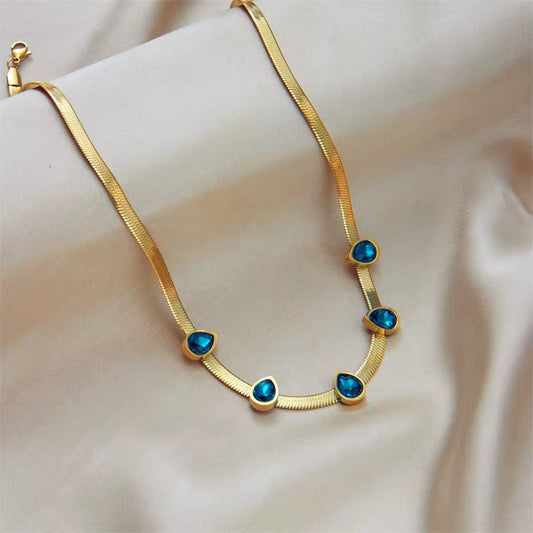✨Exquisite Stainless steel Blue Stone Gold Snake Chain Pendant ✨