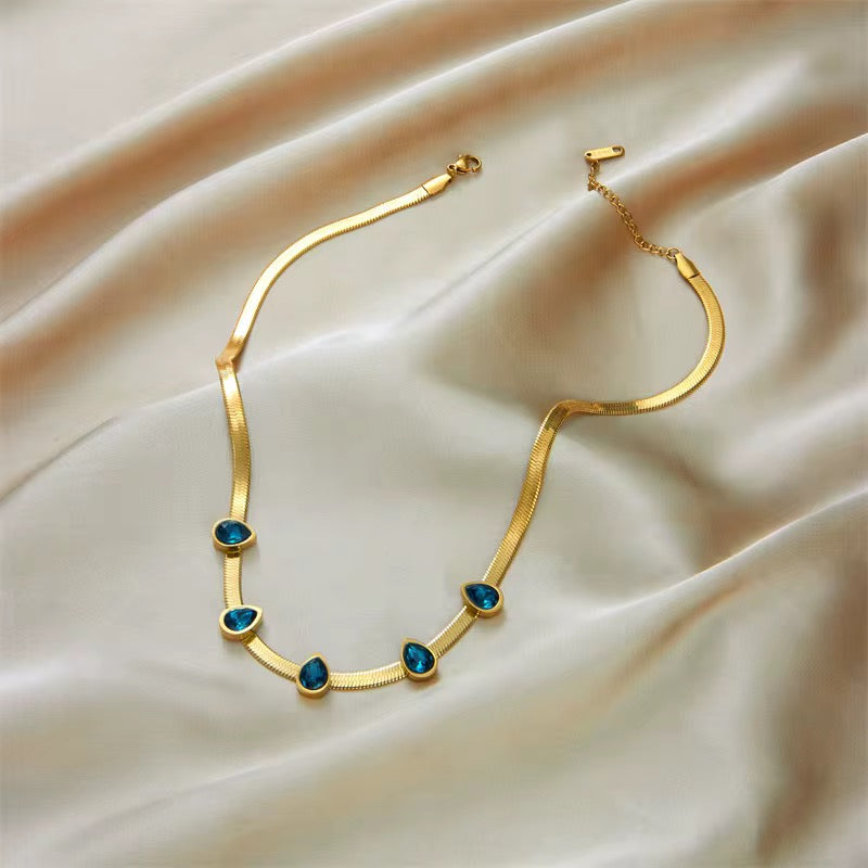 ✨Exquisite Stainless steel Blue Stone Gold Snake Chain Pendant ✨
